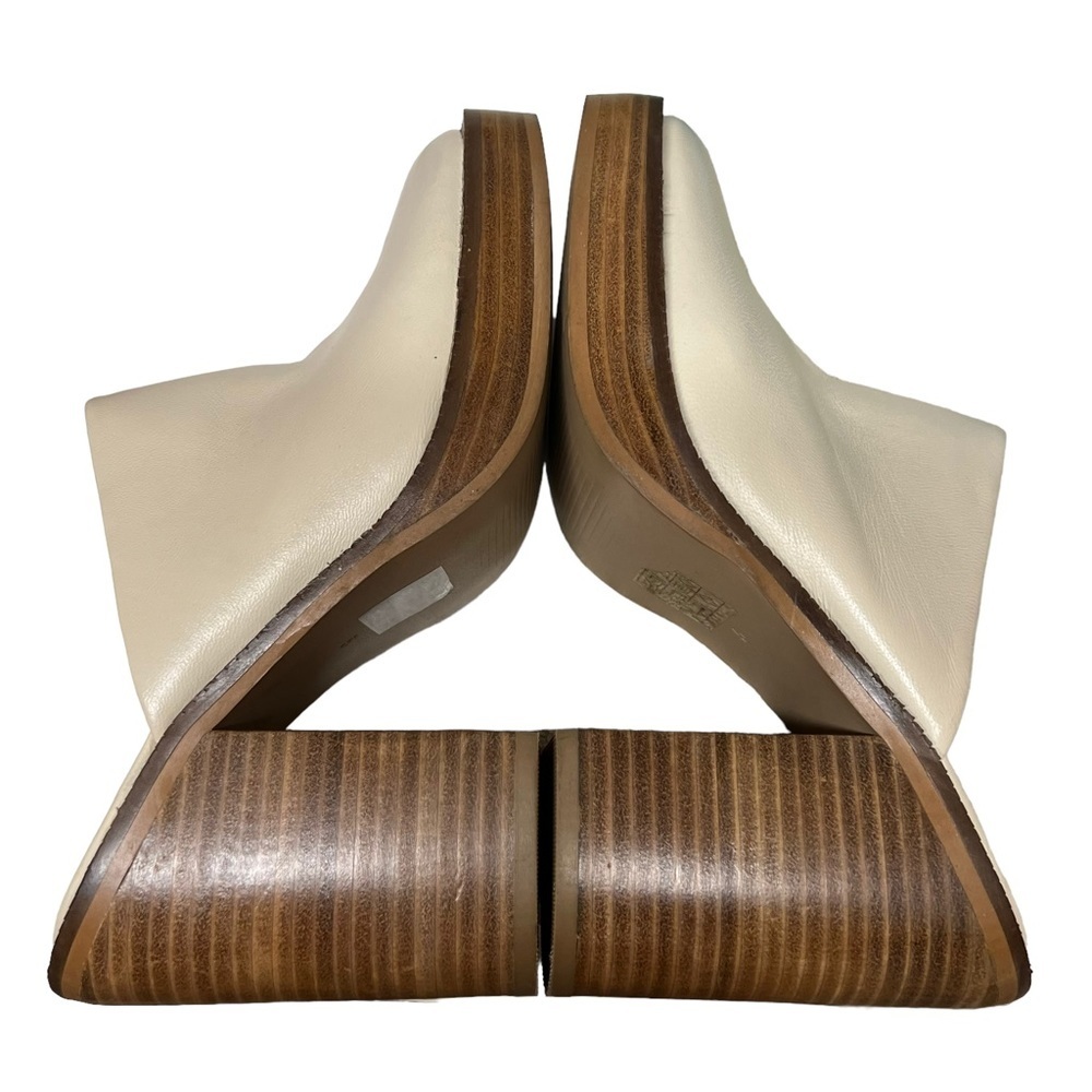 Nasty Gal Ivory Leather Chunky Wood Stacked Heel Mules - Picture 3 of 8